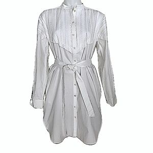 BURBERRY   Pintuck Detail Stretch Cotton Shirt Dress In White